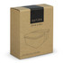 A stainless steel lunch box in a brown packaging featuring a minimalist design and a logo.