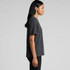 A grey stone wash heavy tee featuring a relaxed fit and short sleeves, displayed from the side.