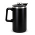 A black coffee press with a stainless steel lid and handle, designed for brewing coffee.