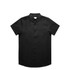 A short-sleeved button-up shirt in black, featuring a classic collar and a single chest pocket. Includes a logo.