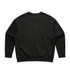 A black jumper with a simple, unadorned back and ribbed cuffs. It features a branding logo.