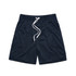 Navy sports shorts with an elastic waistband and drawstring. Features a logo on the front.