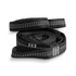 A set of black straps featuring white stitching patterns, coiled neatly together. The straps have a logo visible.
