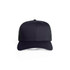 A navy blue trucker cap featuring a smooth front panel and mesh side panels. Includes a logo on the front.