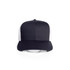 A black and white mesh contrast trucker cap with a structured front and adjustable back. Features a logo on the front.