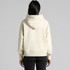A cream-coloured hoodie with a large hood, featuring a relaxed fit and long sleeves. It has a logo on the back.
