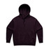 A purple hoodie with a front pocket and a drawstring hood, featuring a logo.
