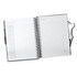 A black, spiral-bound recipe journal with blank pages for ingredients and method sections. It has a logo on the cover.