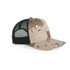 A mesh cap in shades of camo and black, featuring a contrasting back panel and a curved brim.