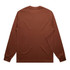 A brown long-sleeve T-shirt with a simple design and a logo on the garment.