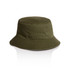 A green bucket hat with a wide brim, featuring an eyelet for ventilation and a simple design.