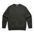 A dark grey crew jumper featuring a round neckline and long sleeves. It has a small logo on the label.