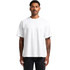A white Box Tee, featuring a relaxed fit and short sleeves, displayed on a model with tattoos.