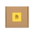 A brown cardboard box with a yellow label featuring a logo and the brand name "Gandez Apparel."