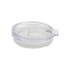 A clear lid for a reusable coffee cup, featuring a sliding opening and a secure fit, designed for easy sipping.