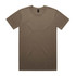 A brown t-shirt with a round neckline and short sleeves, featuring a label inside.