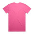 A pink unadorned T-shirt, displayed from the back, features short sleeves and a simple design.