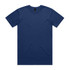 A navy blue t-shirt with short sleeves and a crew neckline, featuring a brand logo on the inside label.