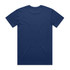 A navy blue T-shirt featuring a plain back design and a small logo on the neck area.