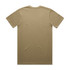 A plain beige T-shirt with a crew neck and short sleeves, featuring a logo on the back.