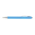 A blue plastic pen with a chrome clip and tip, featuring a sleek design and branding.