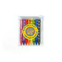 A PVC zipper pouch containing six coloured crayons in various vibrant colors, featuring a logo on the front.