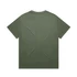 An olive green t-shirt with a plain back, featuring a logo or branding.