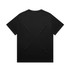 A black heavy tee with short sleeves and a plain back, featuring a logo.