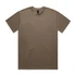 A heavy tee shirt in a muted brown colour with a smooth finish and a simple design. It features a logo on the label.