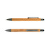 A bamboo pen and stylus in natural tones with grey accents, featuring a clip and a soft tip for touchscreen use.