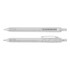 A clear plastic pen named Raptor RPET Pen, made from recycled PET plastic bottles, displayed in two angles.