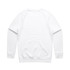 A white jumper with long sleeves and a rounded neckline, featuring a plain back and ribbed cuffs.