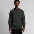 A dark grey hoodie with a front pocket and drawstring hood, featuring a logo on the front.