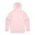 A pink hoodie with a hood and raglan sleeves, featuring a plain back without any visible logos or branding.
