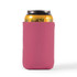 A drink bottle holder in pink, designed to fit a standard can, with a branding logo visible.