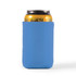 A stubby cooler in bright blue, designed to fit a standard drink can, featuring a logo.