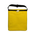 A yellow cooler bag with a zippered top and a black strap, featuring an exterior pocket on the front.