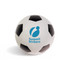 A white soccer ball with black patches and a logo, designed for leisure and outdoor sports.