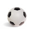 A white soccer ball with black pentagonal patches and a logo. Ideal for leisure and outdoor activities.