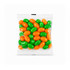 A cello bag filled with green and orange jelly beans. The bag contains a mix of vibrant, glossy candies.