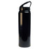 A drink bottle featuring a sleek black design and a flip straw lid, with a capacity of 750ml.