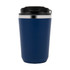 A drink bottle in navy blue with a black lid and a silver trim, featuring a sleek design.