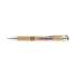 A pen with a brown paper barrel, silver accents, and a logo on the side.