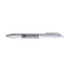 A white gel ink pen with a silver clip and a black logo on the barrel.