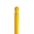A yellow gel ink pen with a glossy finish and a logo on the side.
