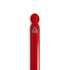 A red gel ink pen with a round cap, featuring a logo indicating it’s made from recycled materials.