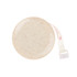 A beige tape measure made from wheat fibre, featuring a retractable measuring tape. It has a small branding logo.