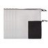 A set of five white drawstring produce bags, neatly folded into a small black pouch.