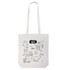 A white tote bag featuring an underwater scene with marine animals and a logo. Ideal for colouring and creativity.