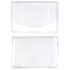A white microfibre lens cleaning cloth packaged in a clear protective case. The cloth is folded within.